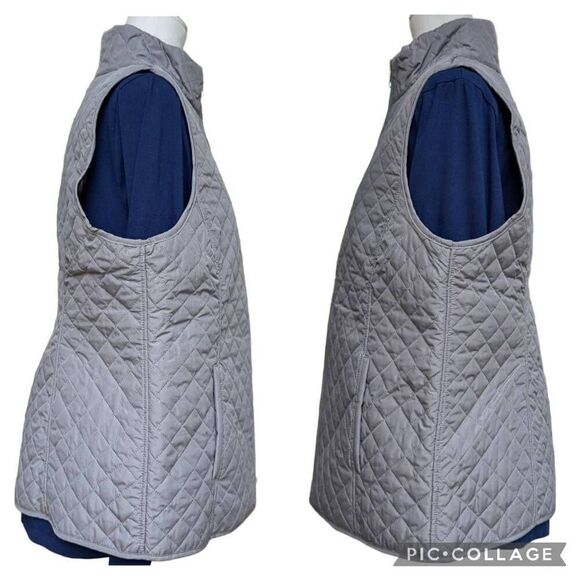 CHICO'S Reversible Gray Houndstooth Quilted Vest Jacket Side Pockets Size 12 14 - Picture 6 of 10